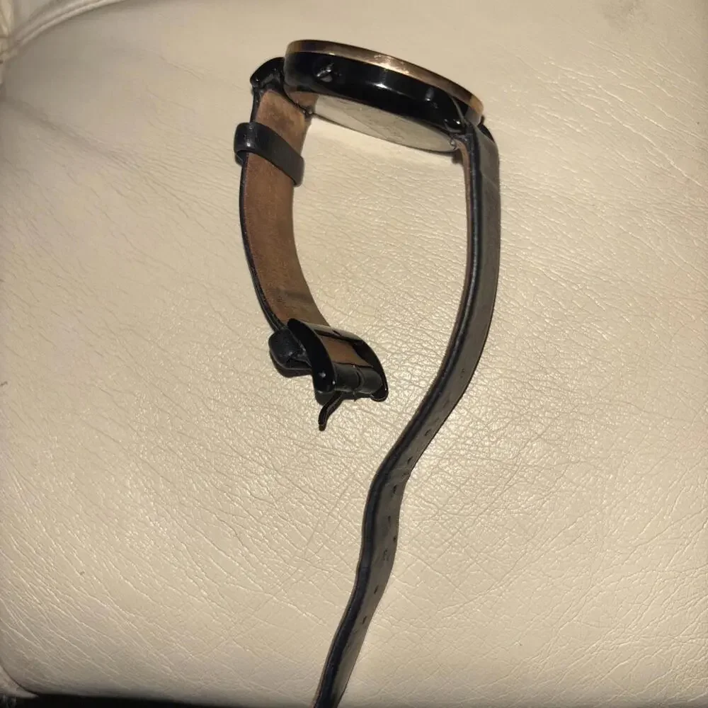 Skagen Dual Time Display. Black With Copper Bezel And Original Leather Strap - Picture 3 of 10